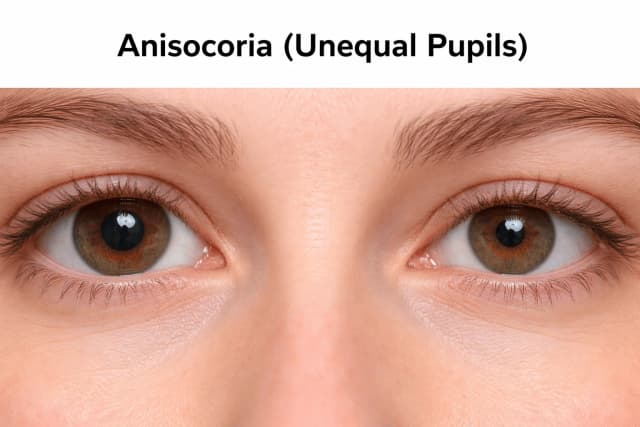 Close-up photo showing anisocoria - one pupil noticeably larger than the other