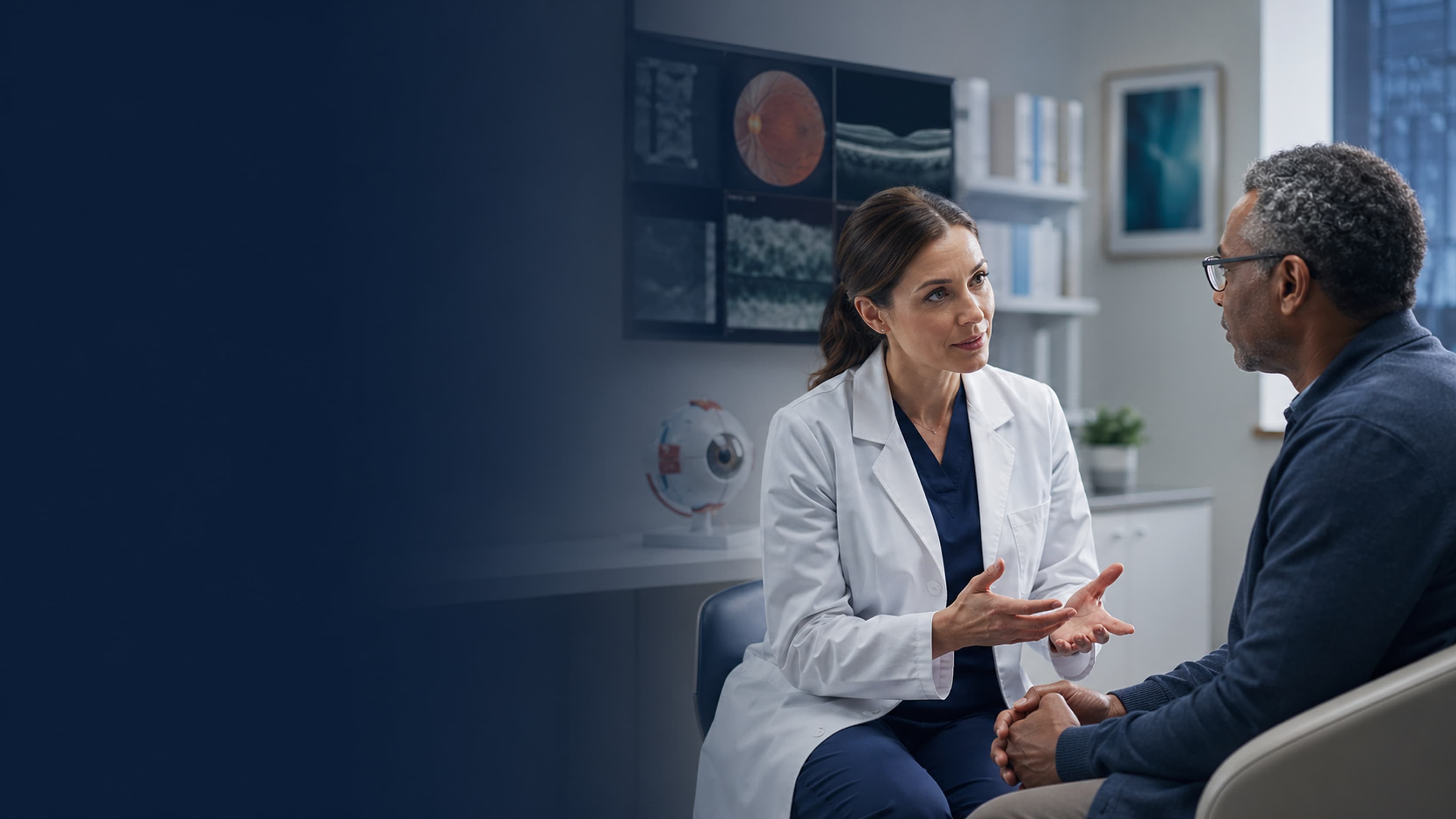 Clinician discussing a neuro-ophthalmology care plan with a patient