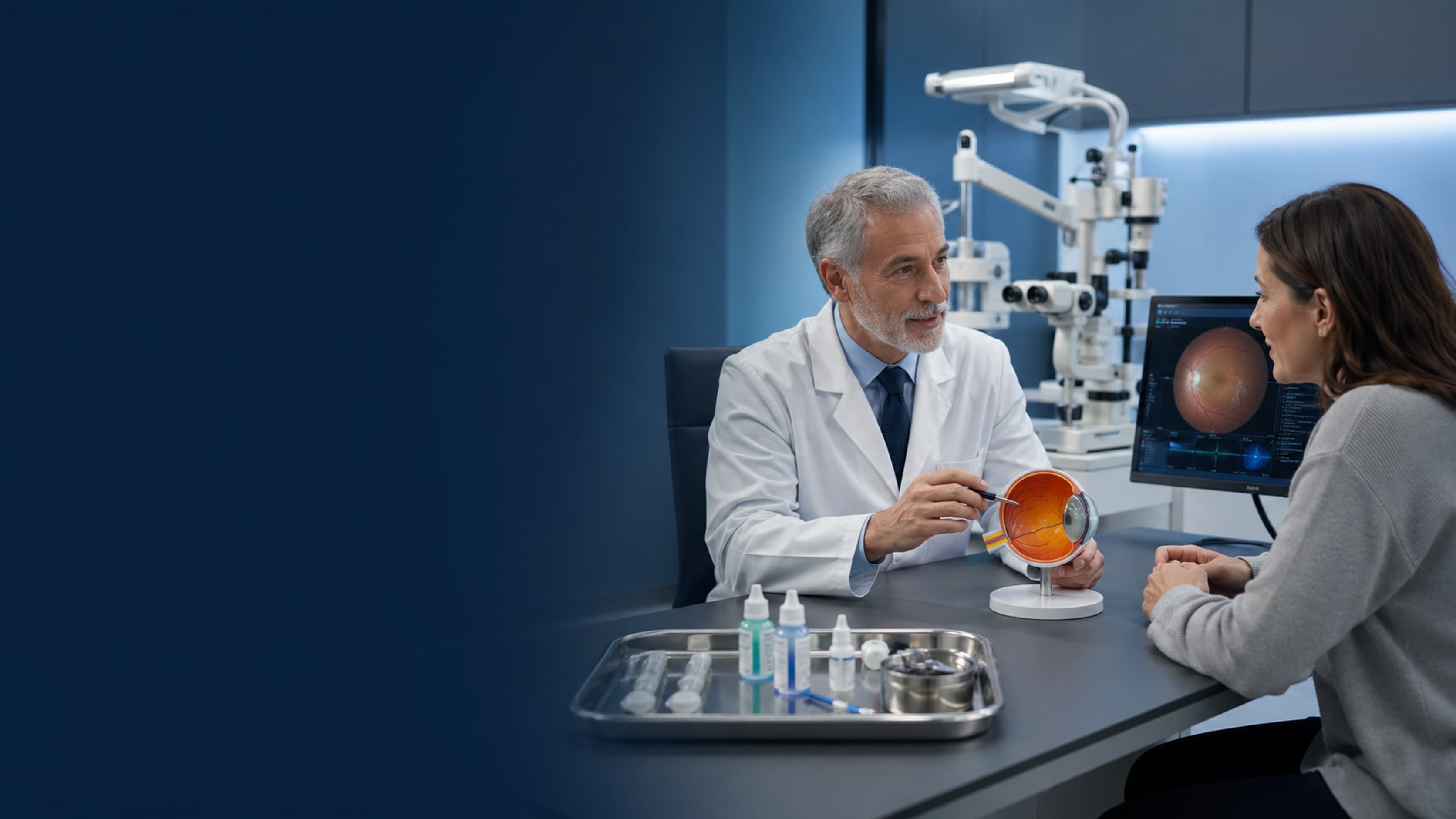Clinician discussing ophthalmology treatment options with a patient