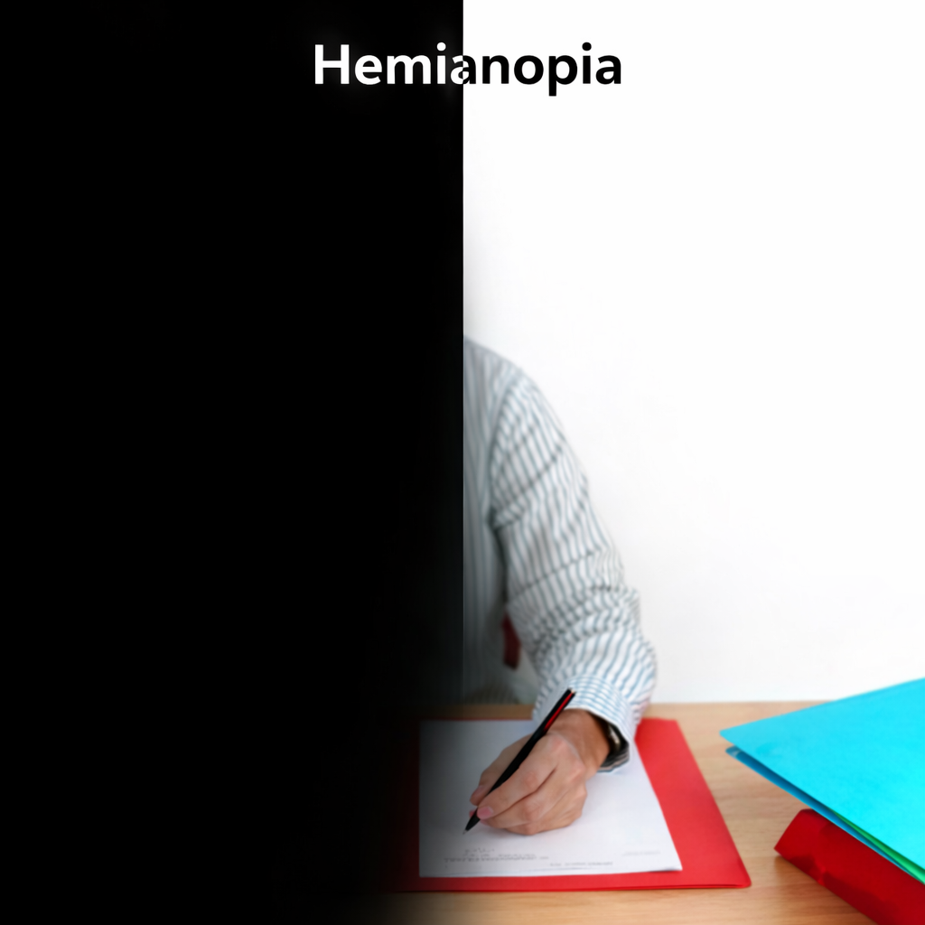 Illustration of hemianopia showing the left half of vision blocked out